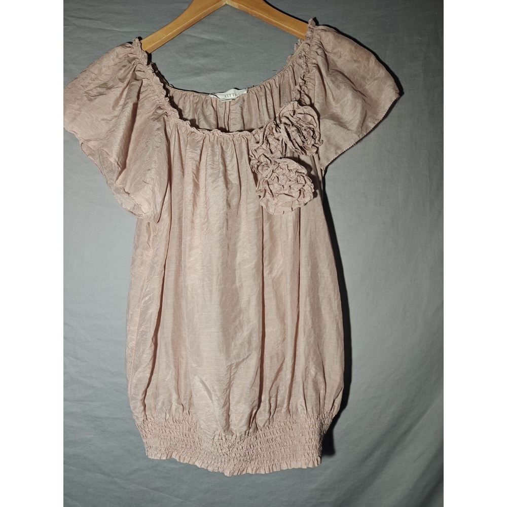 Alythea Silk Blend Women's  Flutter Short‎ Sleeve Gathered Neckline And Hem  Top